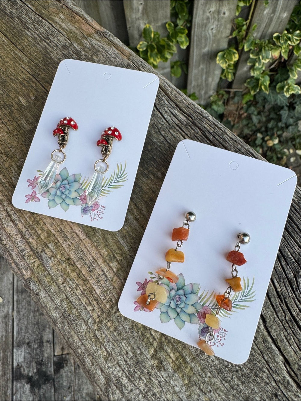 Fairy Cottage Core Earrings Bundle - Mushrooms, Red Carnelian Quartz Chip